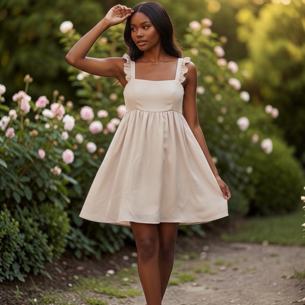 NWT Show Me Your Mumu Women’s June Babydoll Mini Dress In Soft Beige Size XL